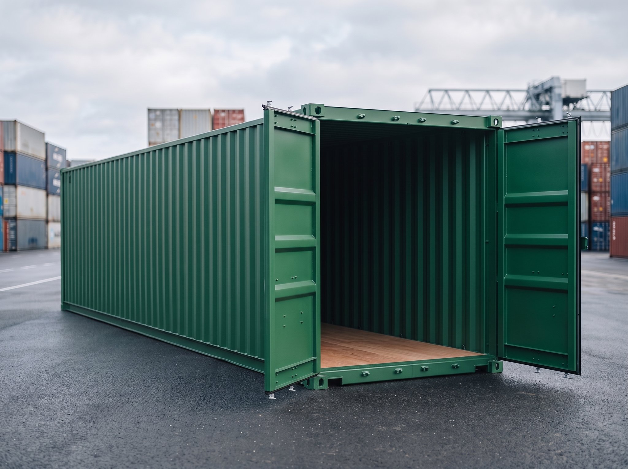 40 Fuß High Cube – Neuwertig (One-Trip) – Geöffnete Türen