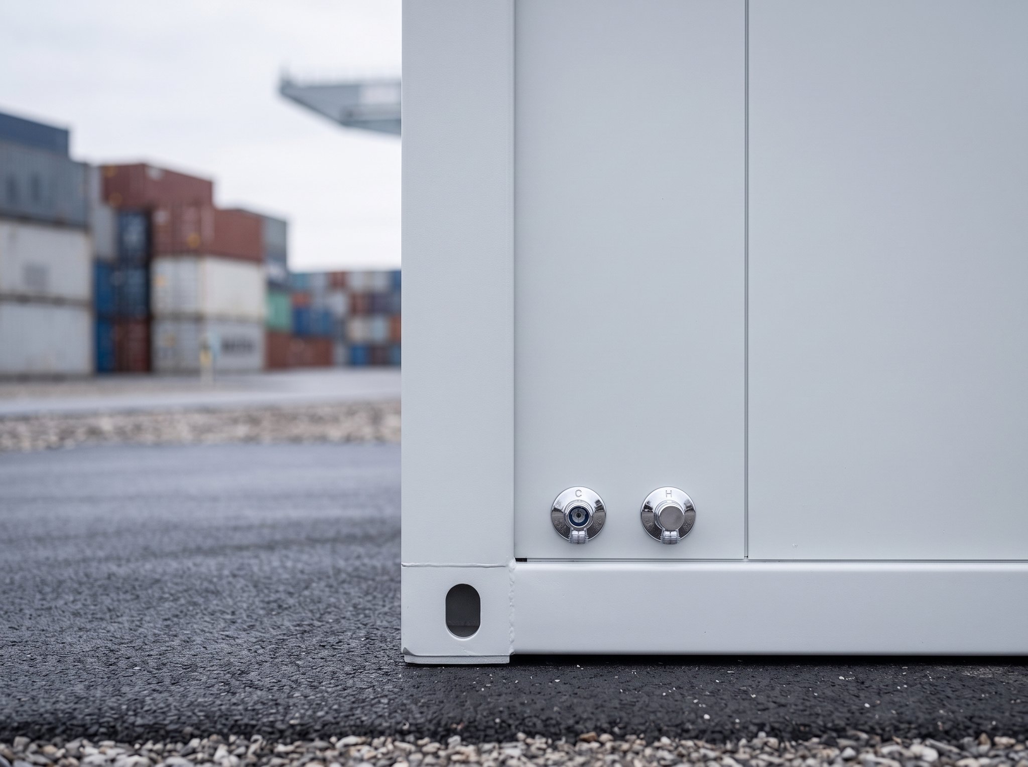 20 Fuß Sanitärcontainer – WC & Dusche – Detail Eckbeschlag