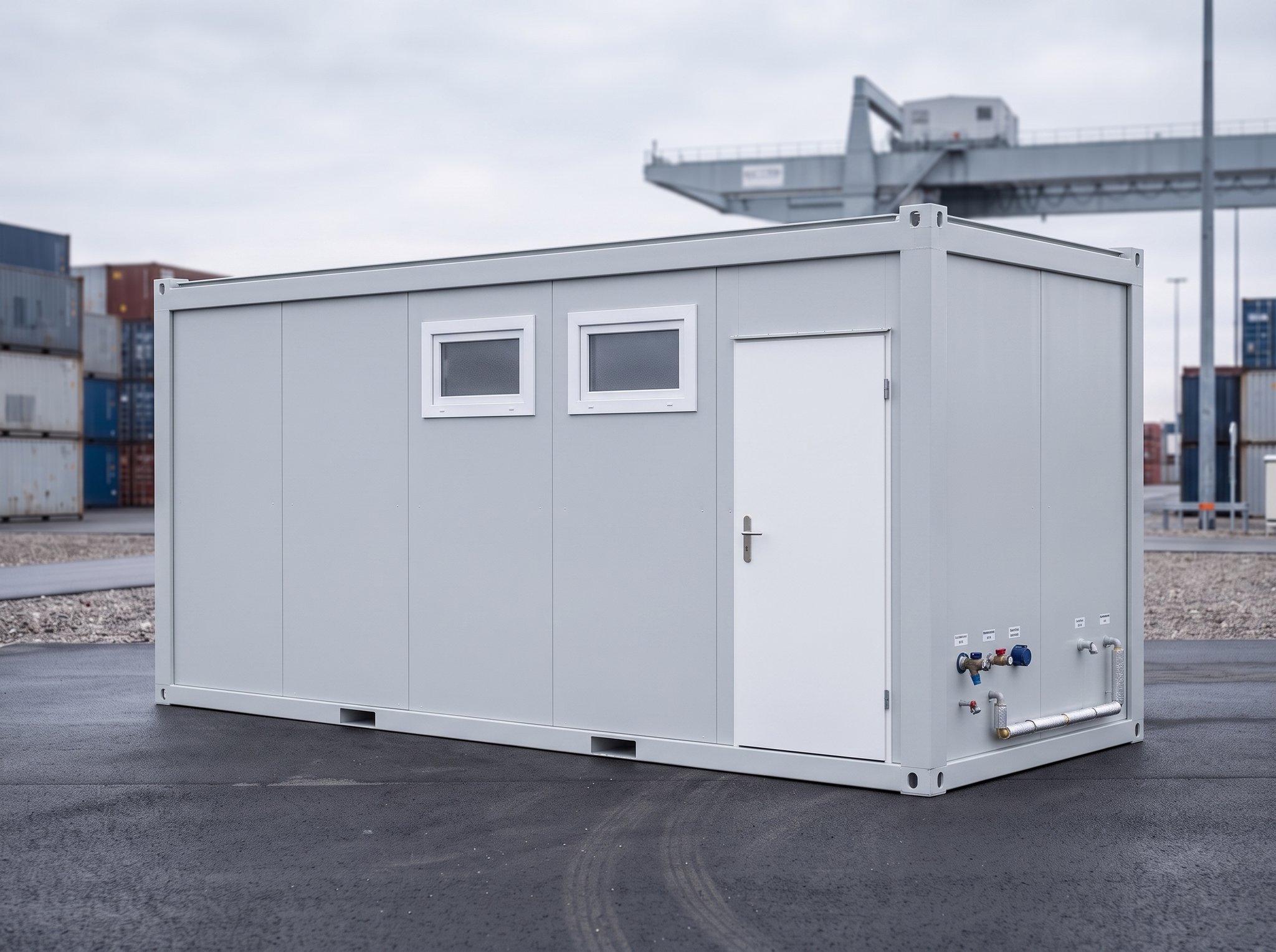 20 Fuß Sanitärcontainer – WC & Dusche – Seitenansicht